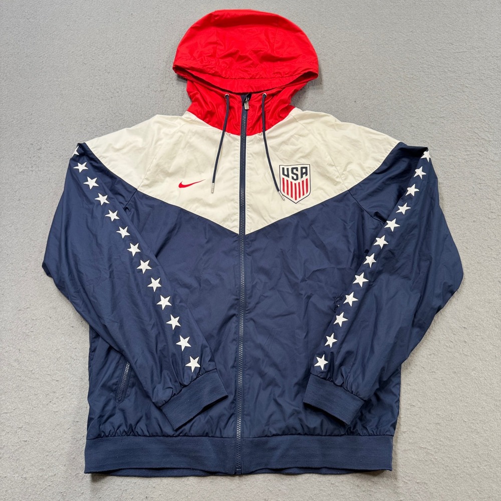 Nike US Soccer Jacket Men's Large Colorblock Hooded Mesh Lined Windrunner